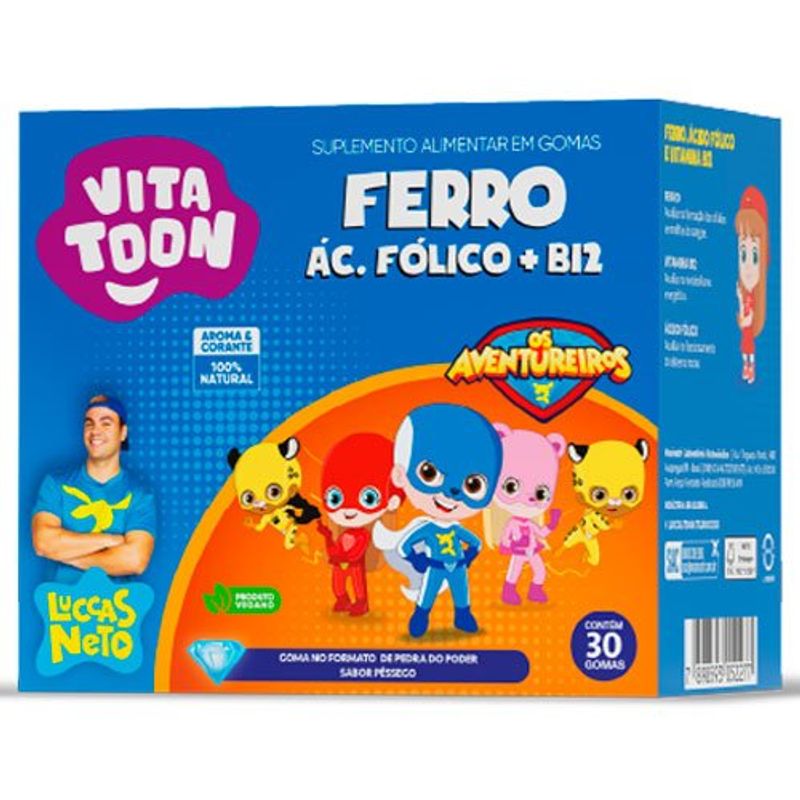 vitatoon kids ferro + b12 30 gomas sabor pêssego maxnutri
