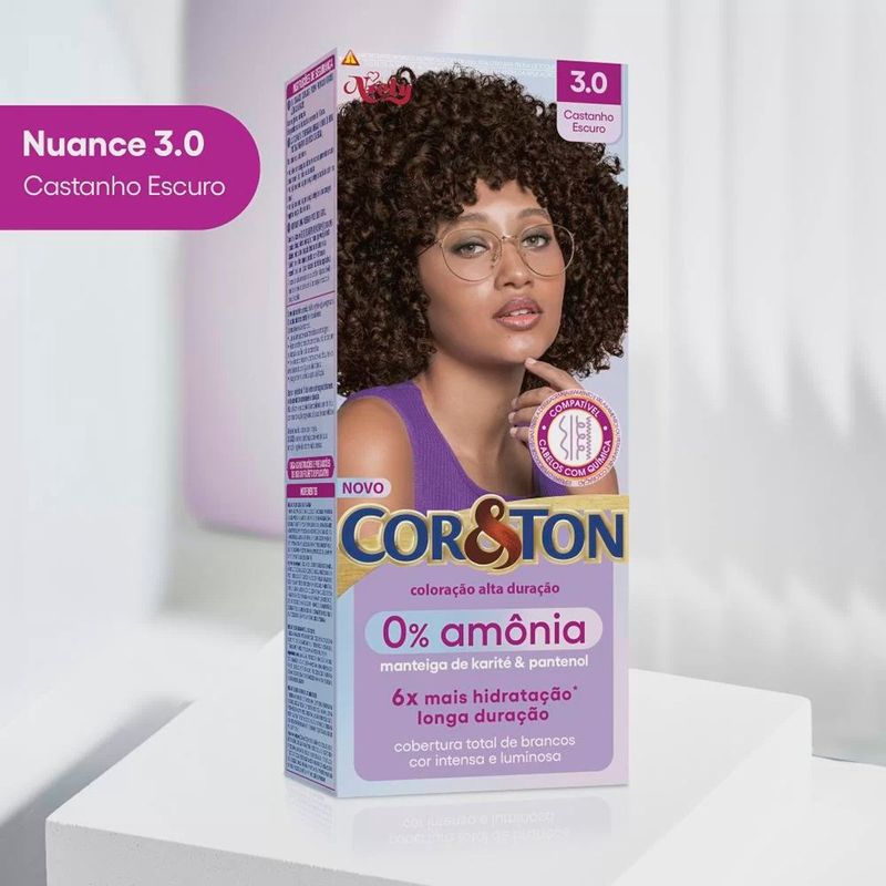 coloração cor&ton niely 0% amônia 3.0 castanho escuro