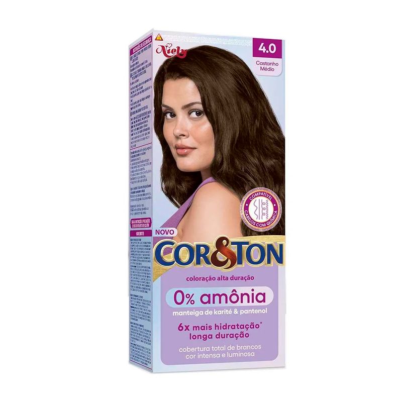coloração cor&ton niely 0% amônia 4.0 castanho médio