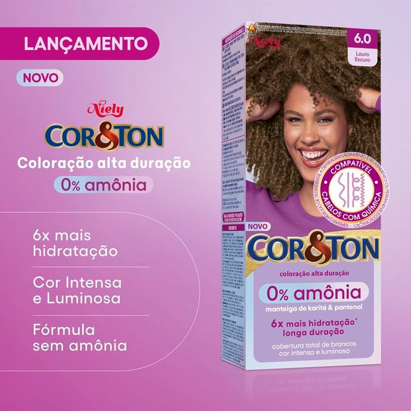 coloração cor&ton niely 0% amônia 6.0 louro escuro