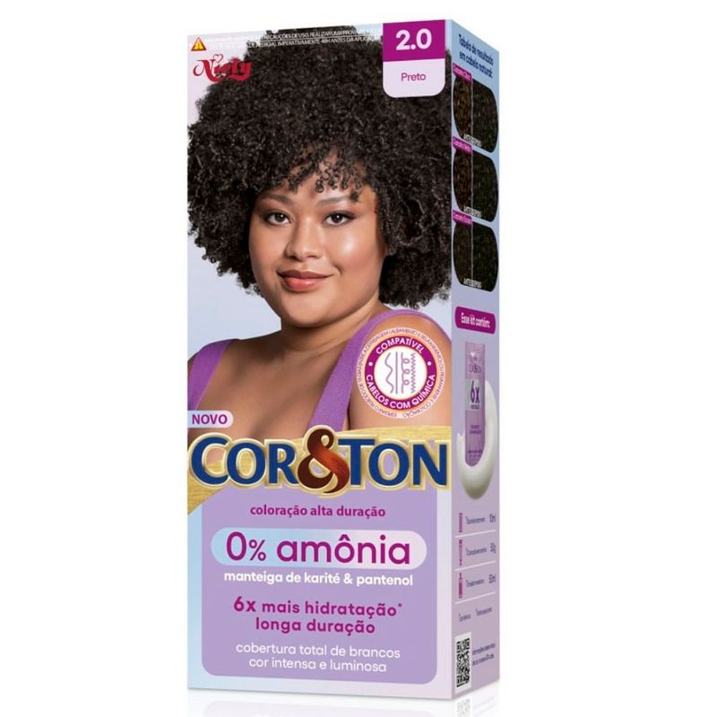 coloração cor&ton niely 0% amônia 2.0 preto