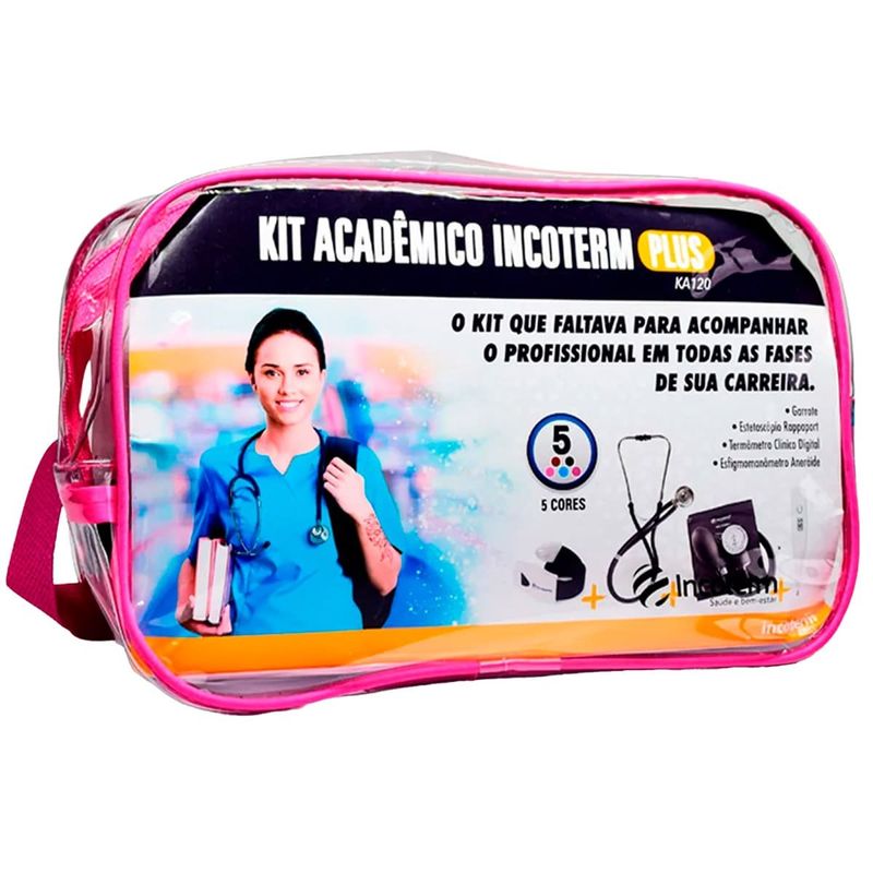 kit esfigmomanômetro estetoscópio e termômetro incoterm plus pink (mp)