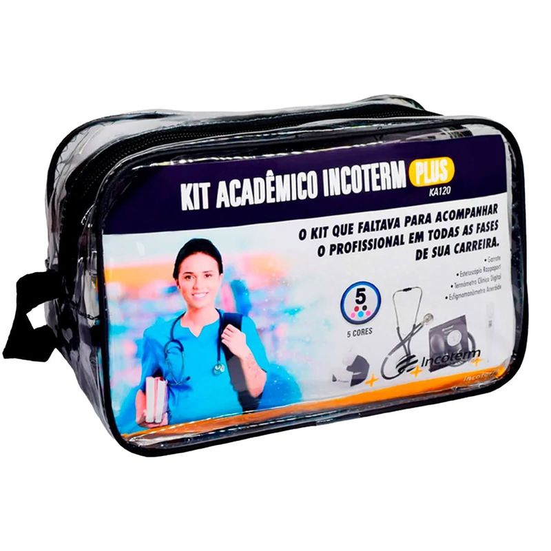 kit esfigmomanômetro estetoscópio e termômetro incoterm plus preto (mp)