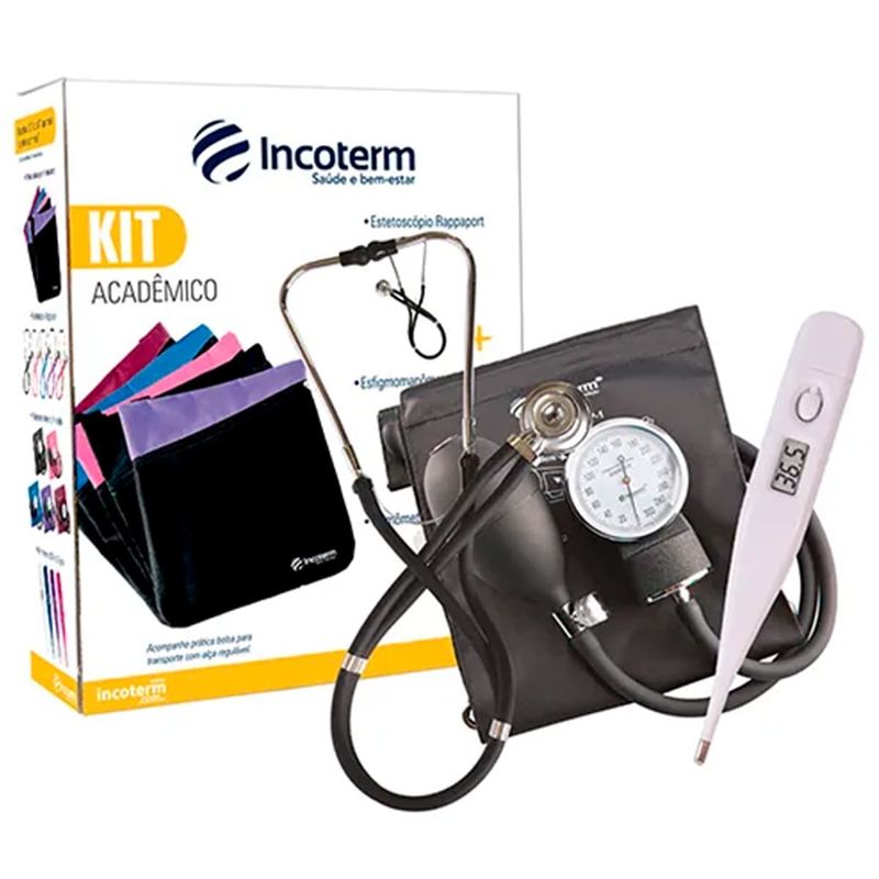 kit esfigmomanômetro estetoscópio e termômetro incoterm ka-100 preto (mp)