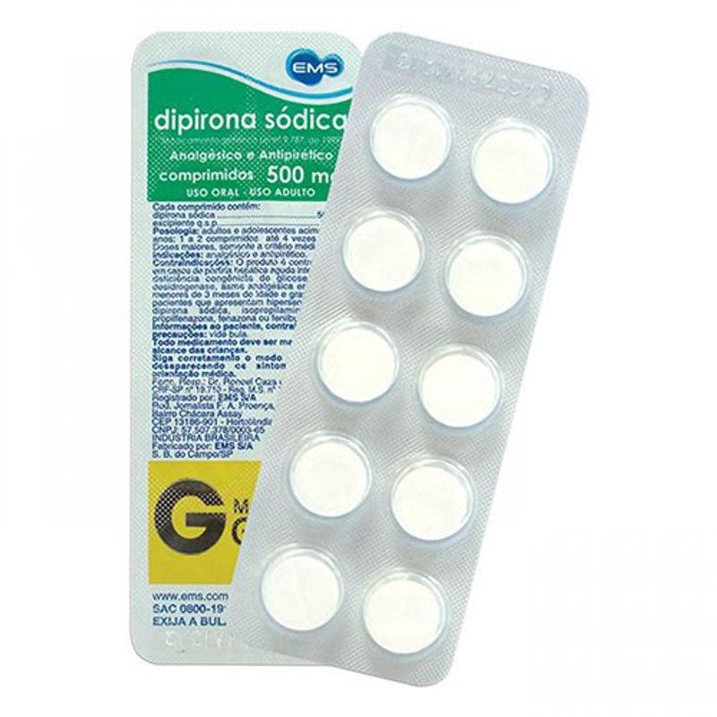 dipirona sódica 500mg 10 comprimidos ems genérico