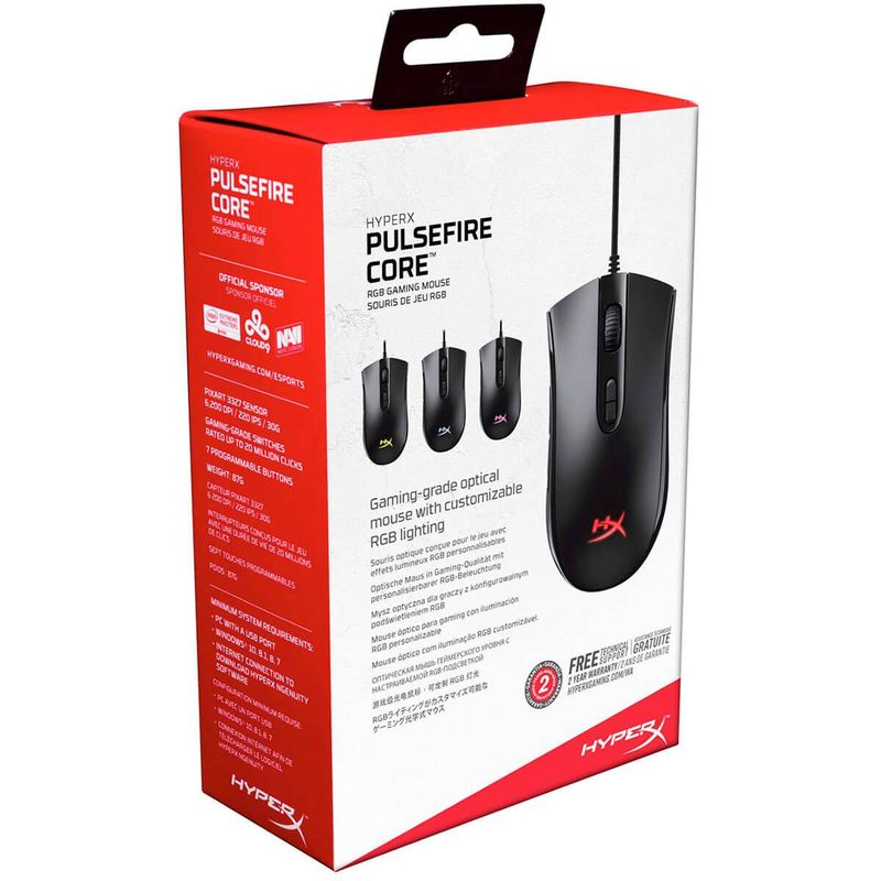 mouse gamer hyperx pulsefire rgb até 6200 dpi 7 botões preto hx-mc004b