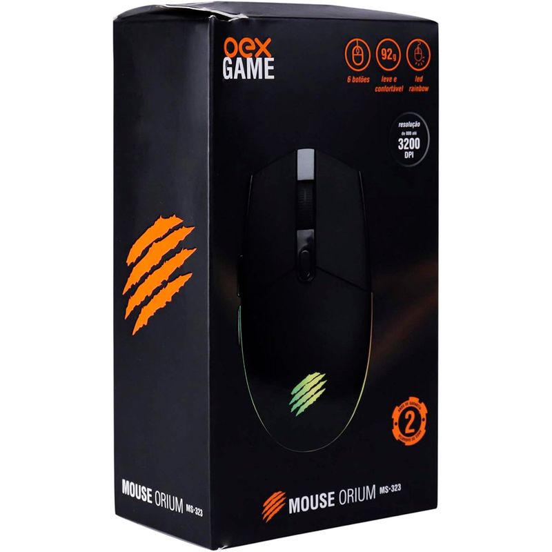 mouse gamer oex orium 6 botões preto ms323