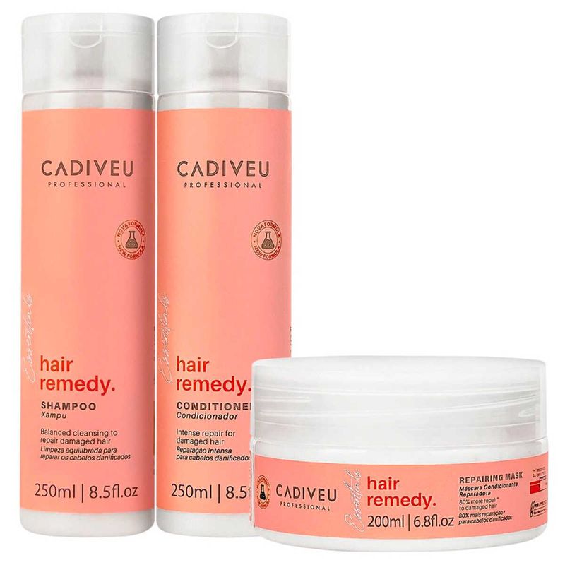kit cadiveu professional essentials hair remedy reparação shampoo e condicionador 250ml máscara 200ml (mp)
