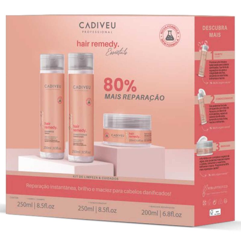 kit cadiveu professional essentials hair remedy reparação shampoo e condicionador 250ml máscara 200ml (mp)