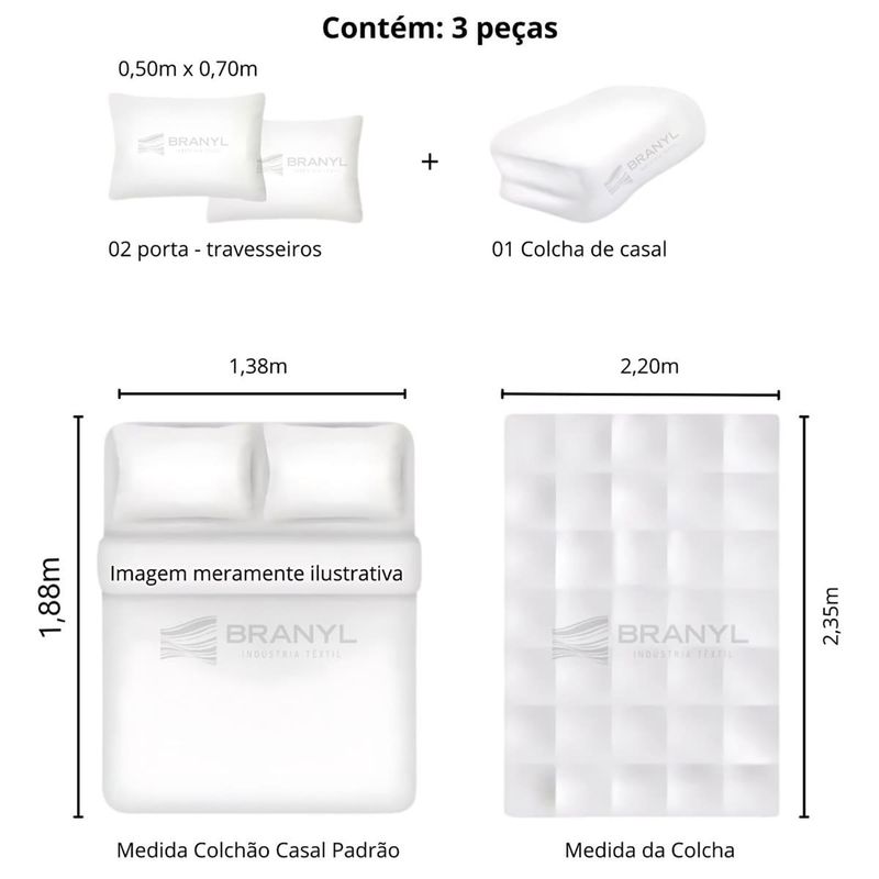 kit colcha casal branyl 3 peças colmeia bege 220x235cm (mp)
