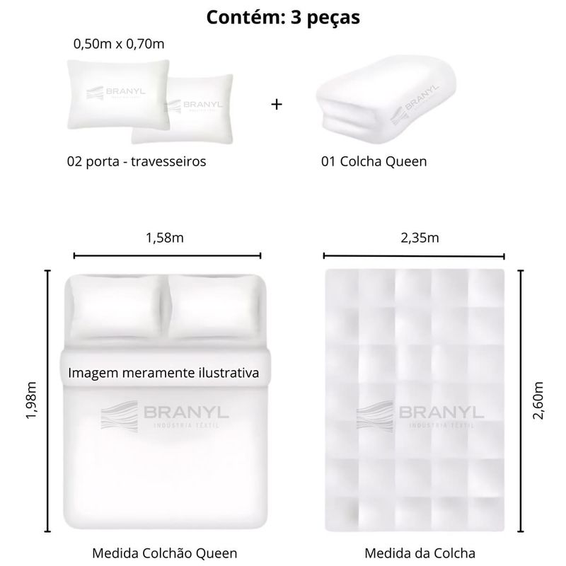 kit colcha queen branyl 3 peças dalia bege 235x260cm (mp)