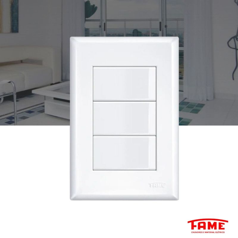 interruptor fame triplo simples com placa 16a/250v evidence 2907 branco (mp)