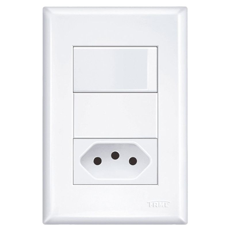 interruptor simples fame 16a/250w com uma tomada 2p+t10a/250w evidence branco 3889 (mp)