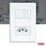 interruptor simples fame 16a/250w com uma tomada 2p+t10a/250w evidence branco 3889 (mp)