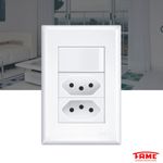 interruptor simples fame 16a/250w com tomada dupla 2p+t20a/250w evidence branco 3534 (mp)