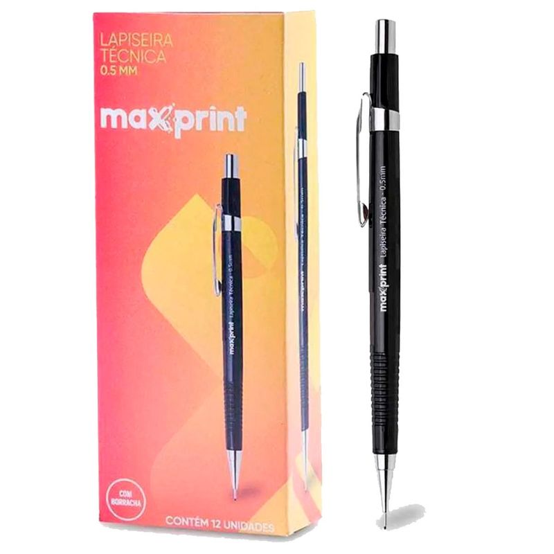 lapiseira técnica maxprint metálica 0,5mm caixa com 12 unidades preto (mp)