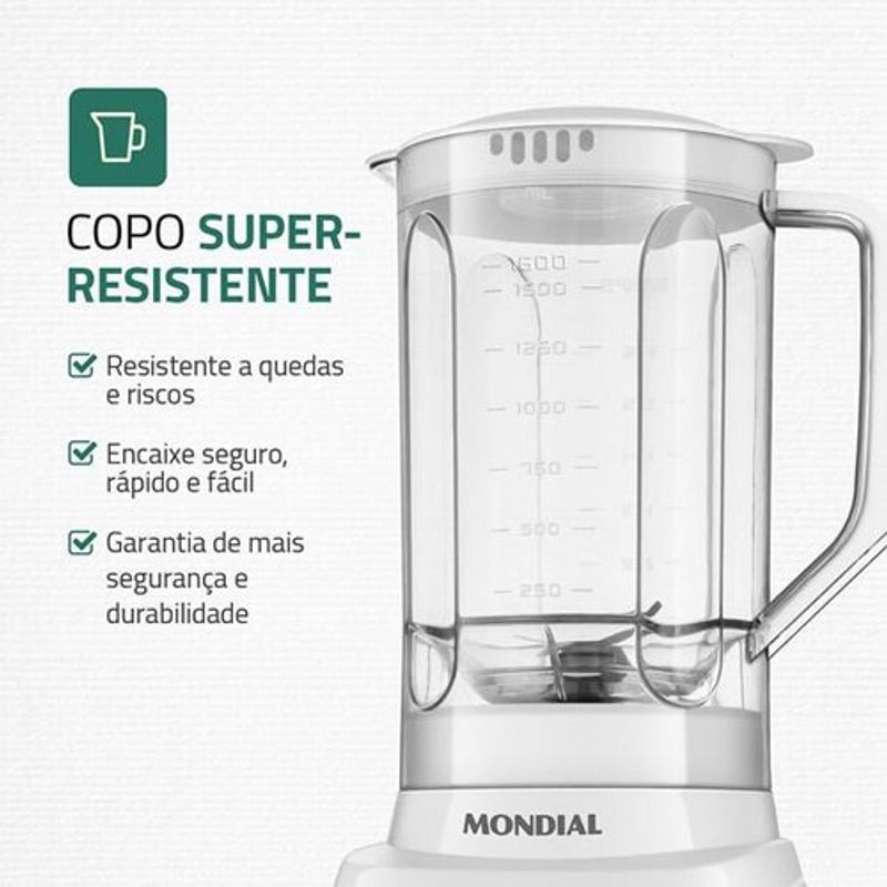 liquidificador mondial pratic power 2,2 litros 550w branco l-97-w
