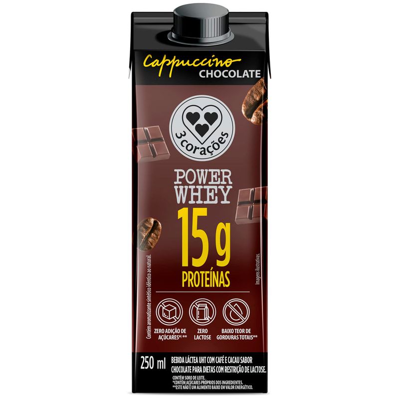 bebida láctea 3 corações power whey cappuccino chocolate 250ml