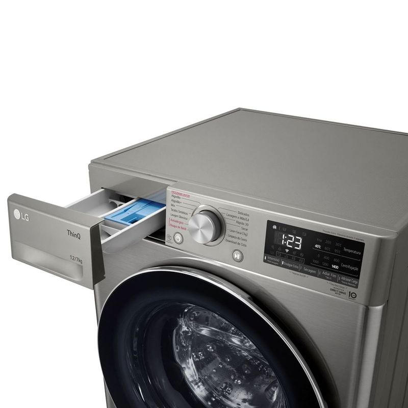 lava e seca 12kg lg smart vc4 look com inteligência artificial aidd cv5012pc4 inox