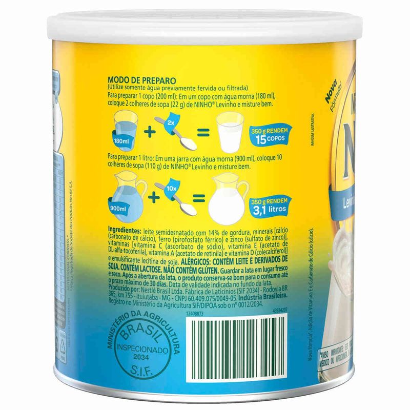leite em pó ninho semidesnatado nestlé lata 350g