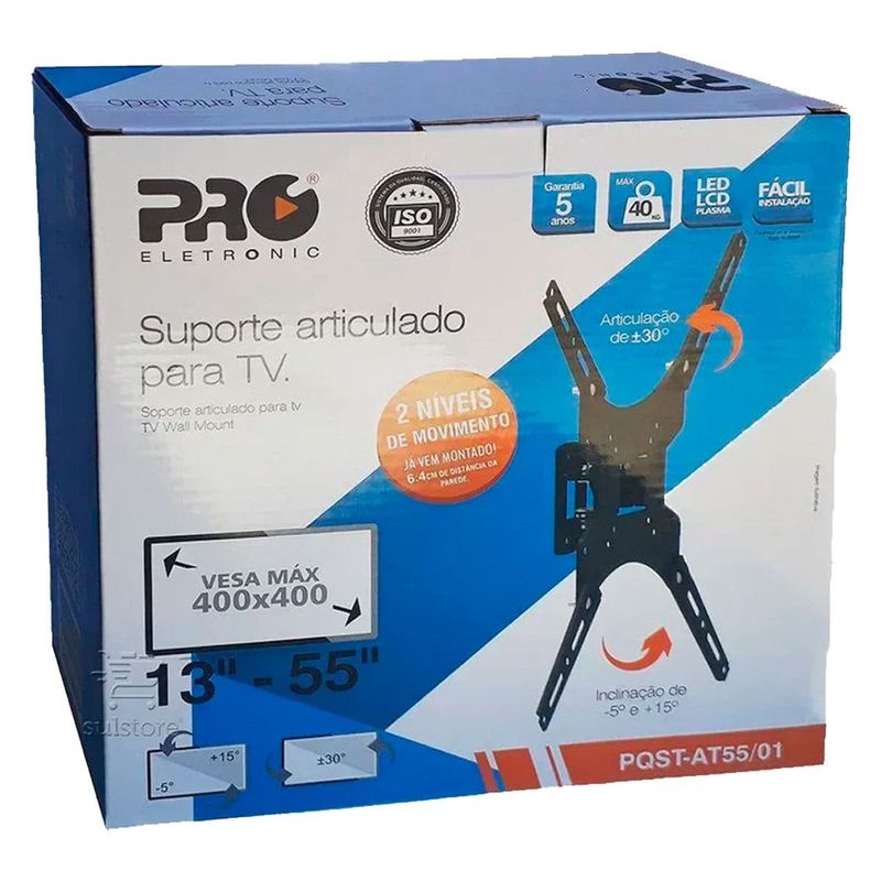 suporte para tv proeletronic articulado 2 niveis 13-55 (mp)
