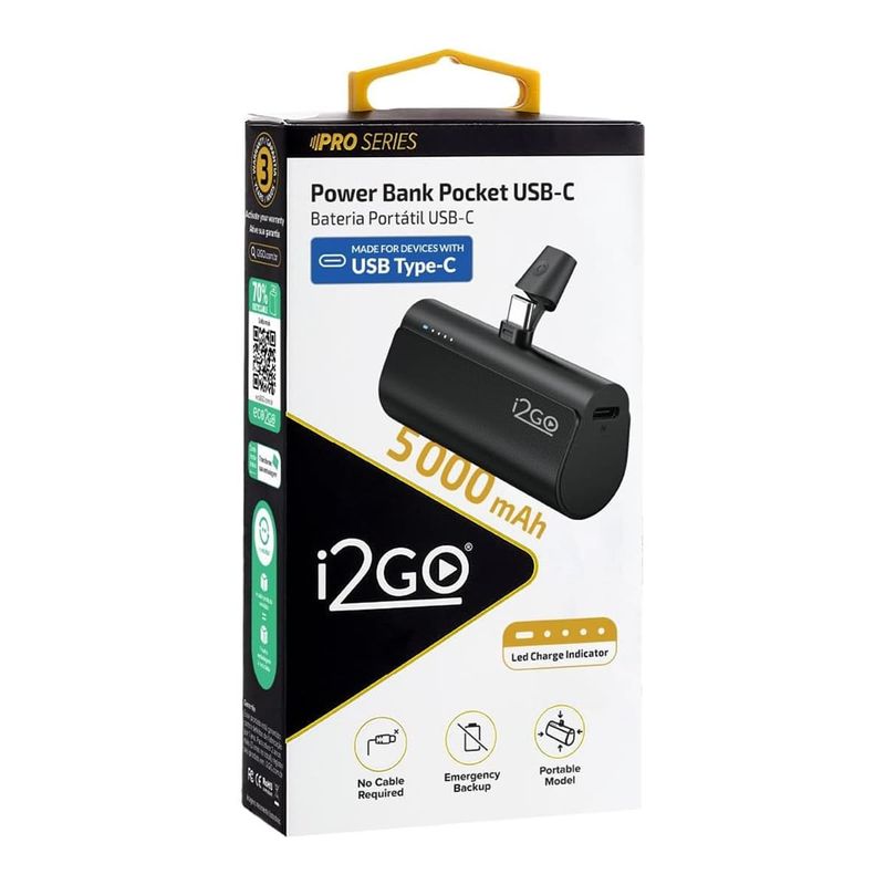 carregador portátil pocket i2go 5000mah usb-c (mp)