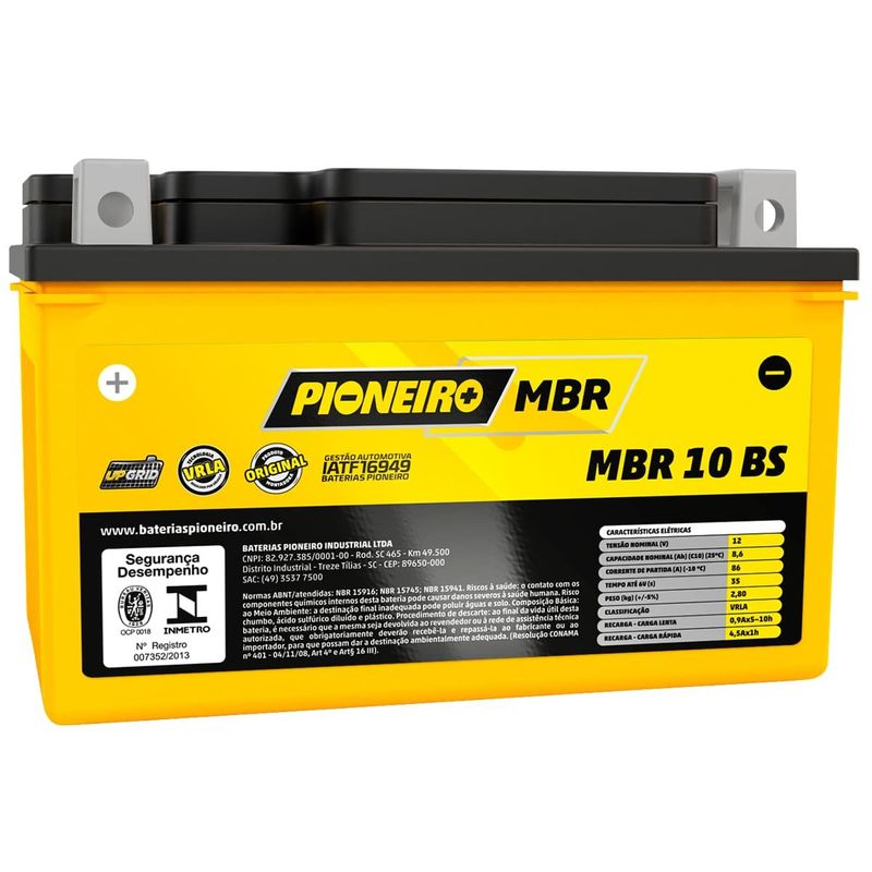 bateria moto agm/vrla pioneiro mbr 10 bs 12v 8.6ah (mp)
