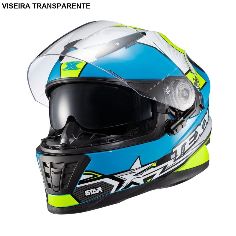 Capacete Texx Fechado Wing Azul Verde 58 (MP)