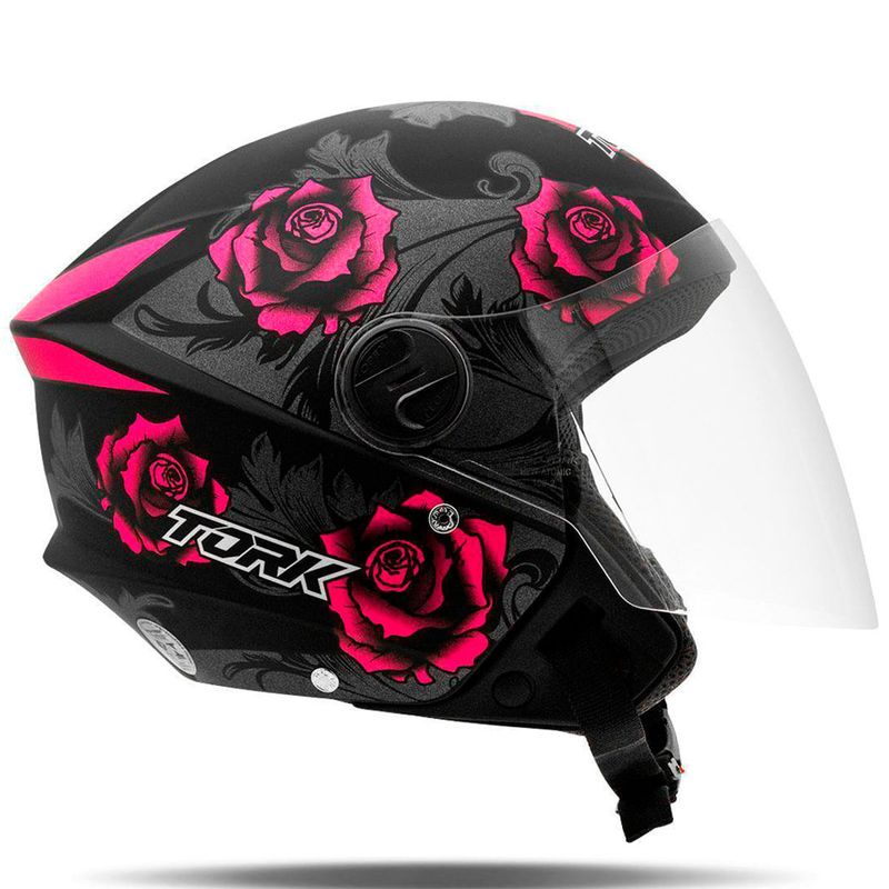 capacete pro tork new liberty three flores pink e preto brilhante 60