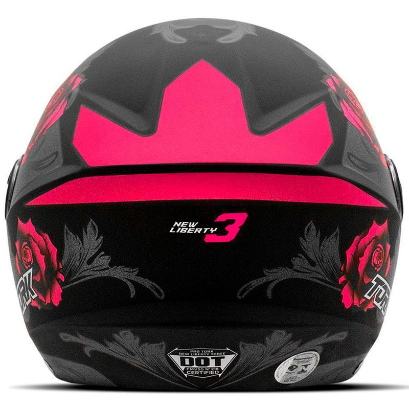 capacete pro tork new liberty three flores pink e preto brilhante 60