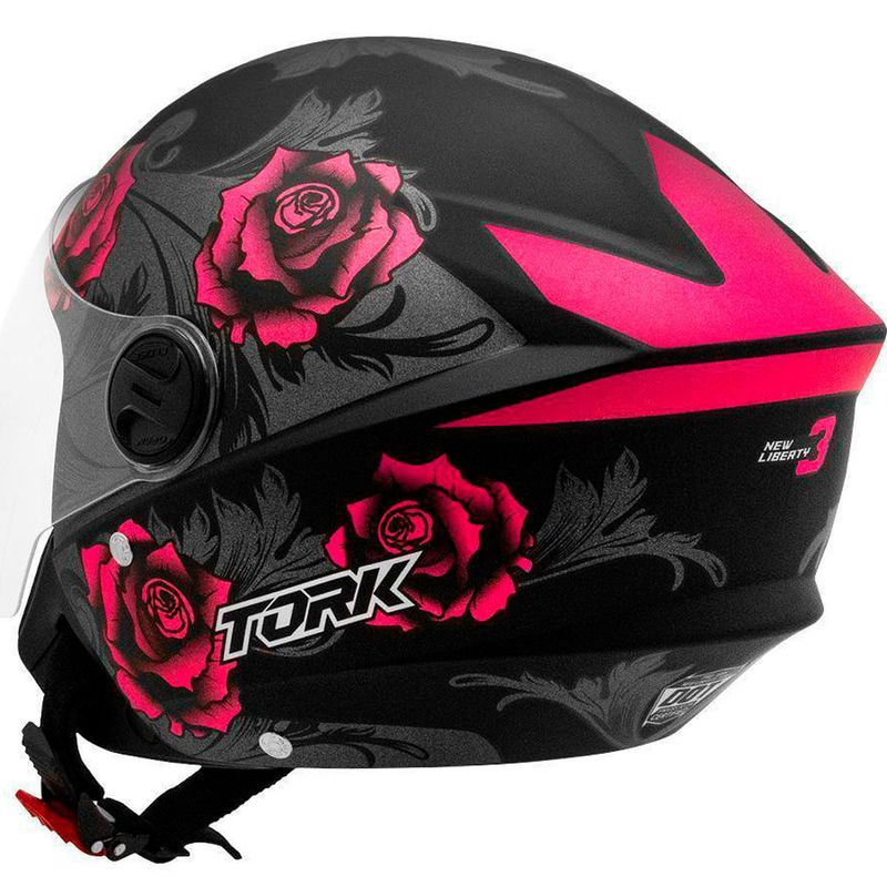 capacete pro tork new liberty three flores pink e preto brilhante 60