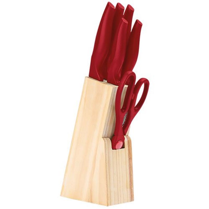 jogo de facas brinox 7 peças com cepo cross vermelho 2556/171