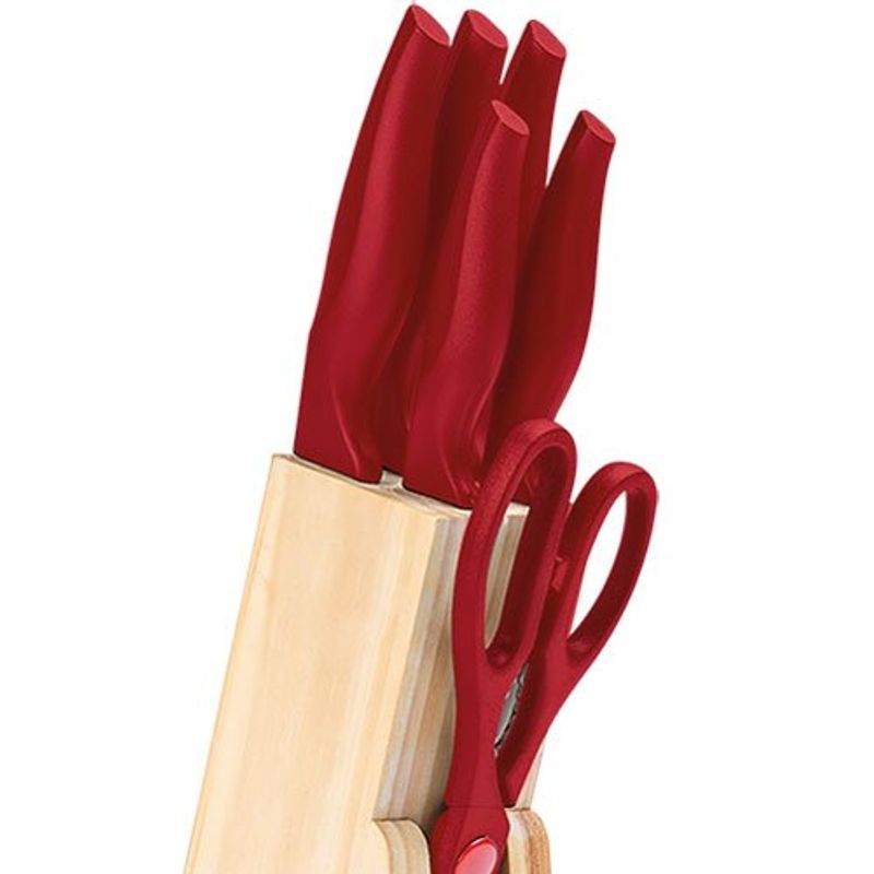 jogo de facas brinox 7 peças com cepo cross vermelho 2556/171