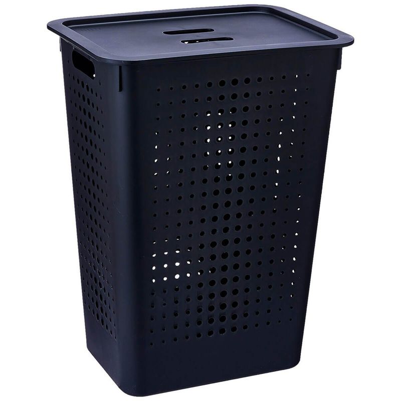 cesto martiplast com tampa para roupas 47l preto - co570ptf