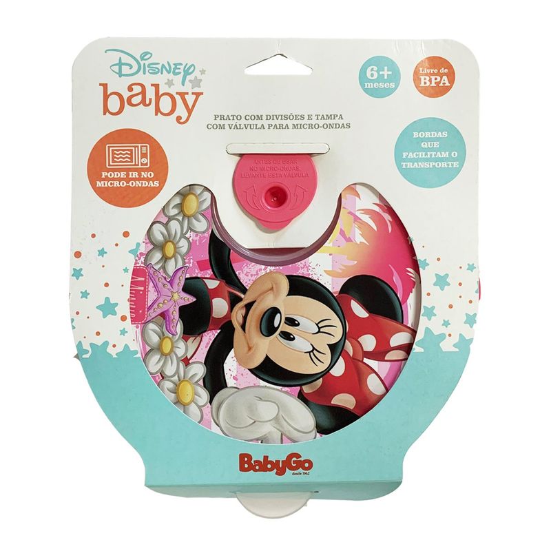 prato babygo minnie com divisões e tampa para microondas decorado 1297