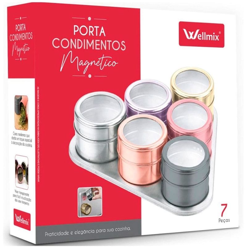 conj wellmix porta condimentos inox magn tico mix (pote: 4,5 x 6,5 cm) (mp)