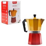 cafeteira italiana wellmix metal 325ml até 6 xícaras moka amarelo e vermelho (mp)