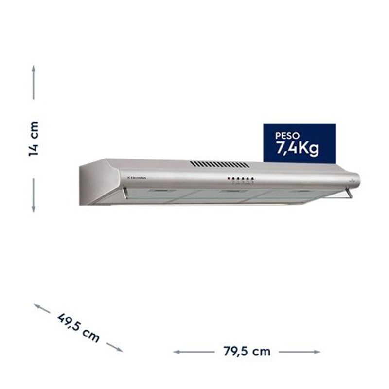 depurador de parede electrolux inox (127v), potência 165w, controle por botões, filtro metálico lavável, iluminação embutida - de80x