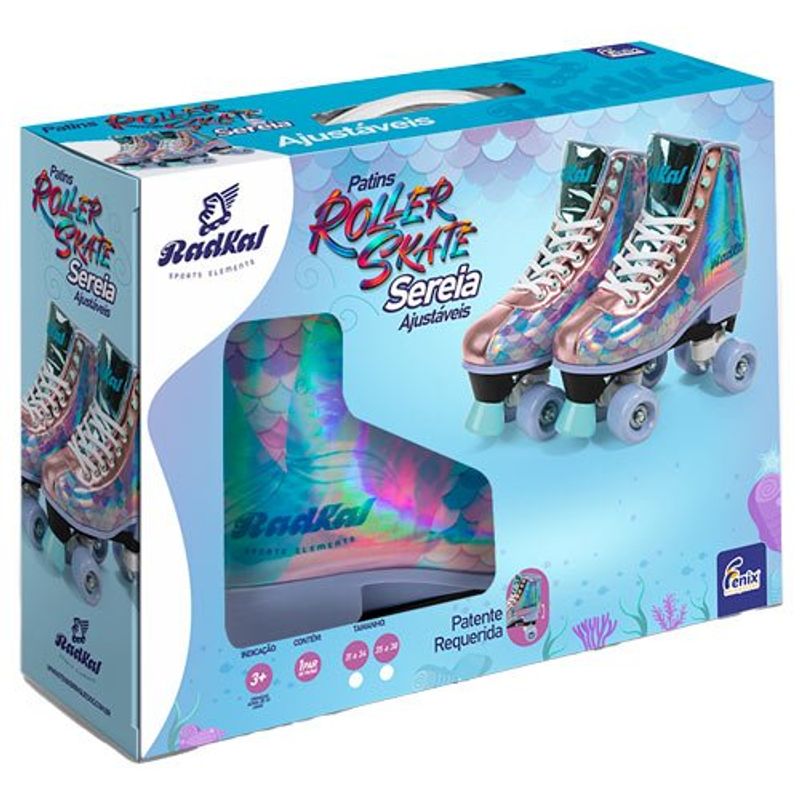 patins fenix radkal roller skate sereia 4 rodas 31-34 azul rl-13