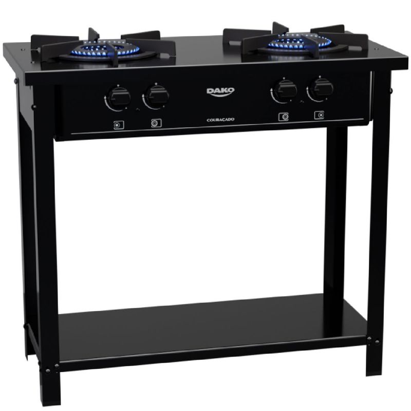 fogão industrial 2 bocas dako couraçado com tripla chama e pés removíveis preto