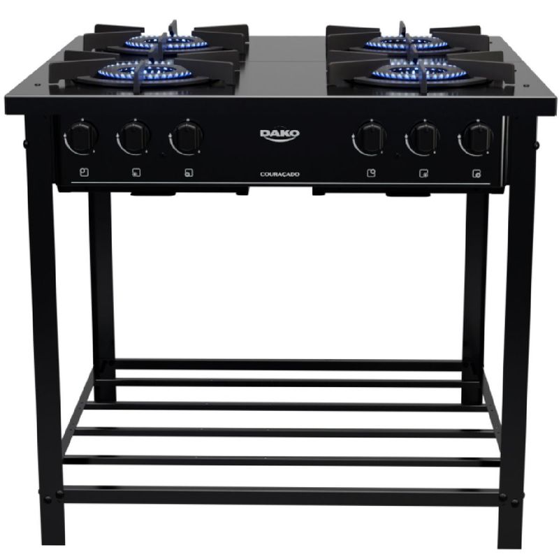 fogão industrial 2 bocas dako couraçado com tripla chama e pés removíveis preto