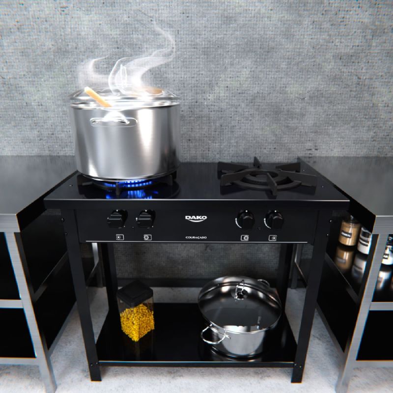 fogão industrial 2 bocas dako couraçado com tripla chama e pés removíveis preto