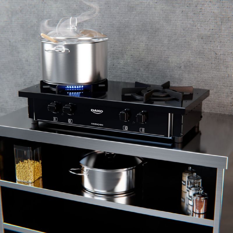fogão industrial 2 bocas dako couraçado com tripla chama e pés removíveis preto