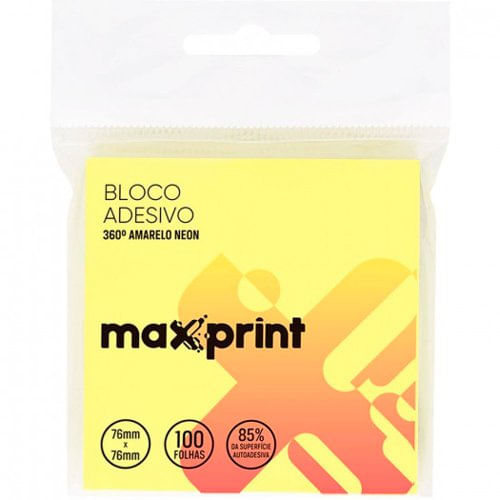 Bloco Adesivo Maxprint 360° 76x76mm Amarelo Neon 74000124