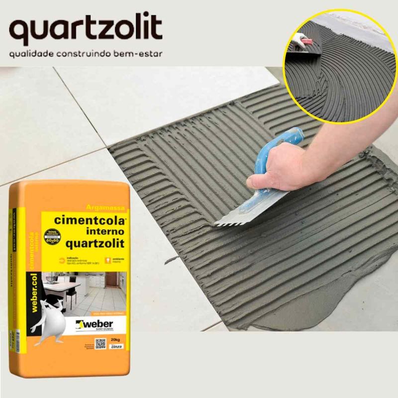 argamassa cimentcola ambiente interno ac1 quartzolit cinza 20kg (mp)