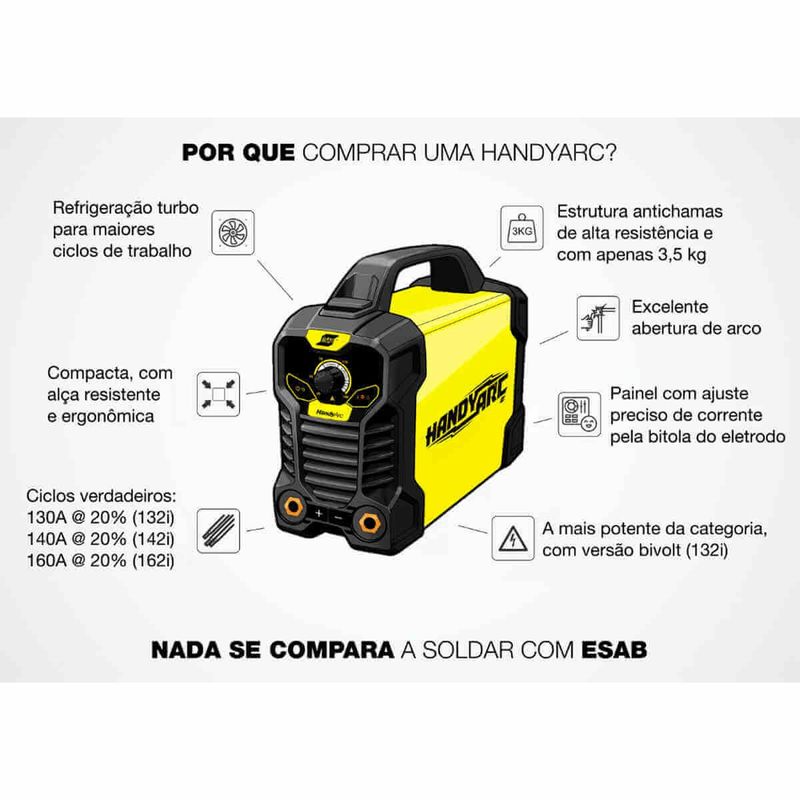 máquina de solda esab inversora 220v handyarc 142i (mp)