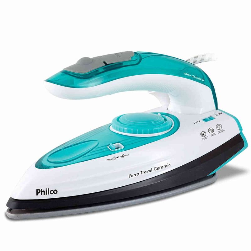 ferro a vapor philco travel ceramic bivolt verde e branco