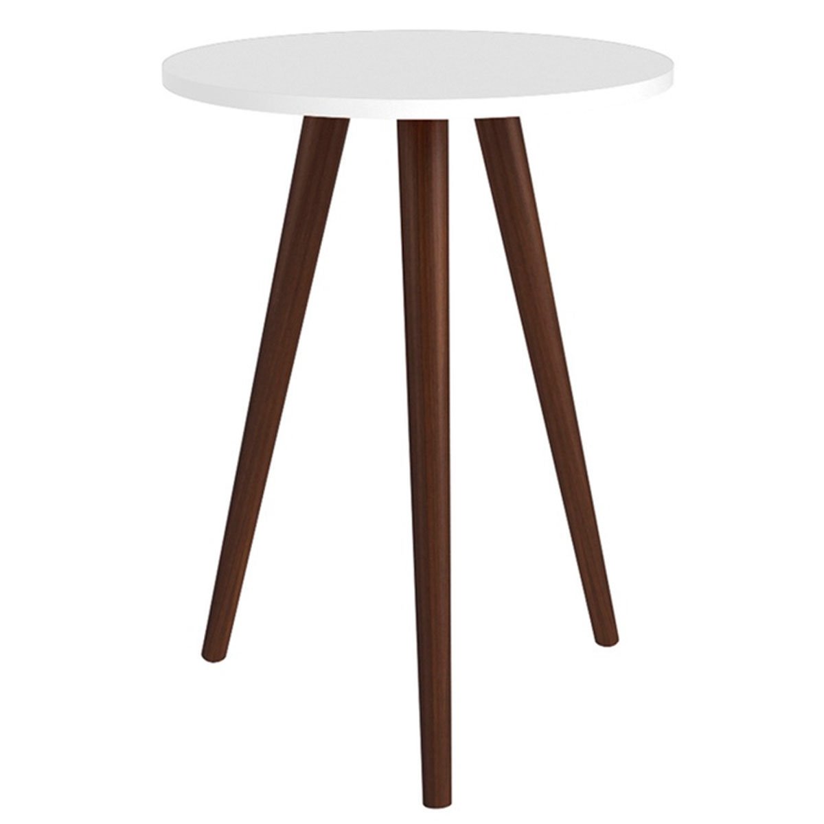 Mesa lateral Redonda Bento com Pés em Madeira Maciça - Branco