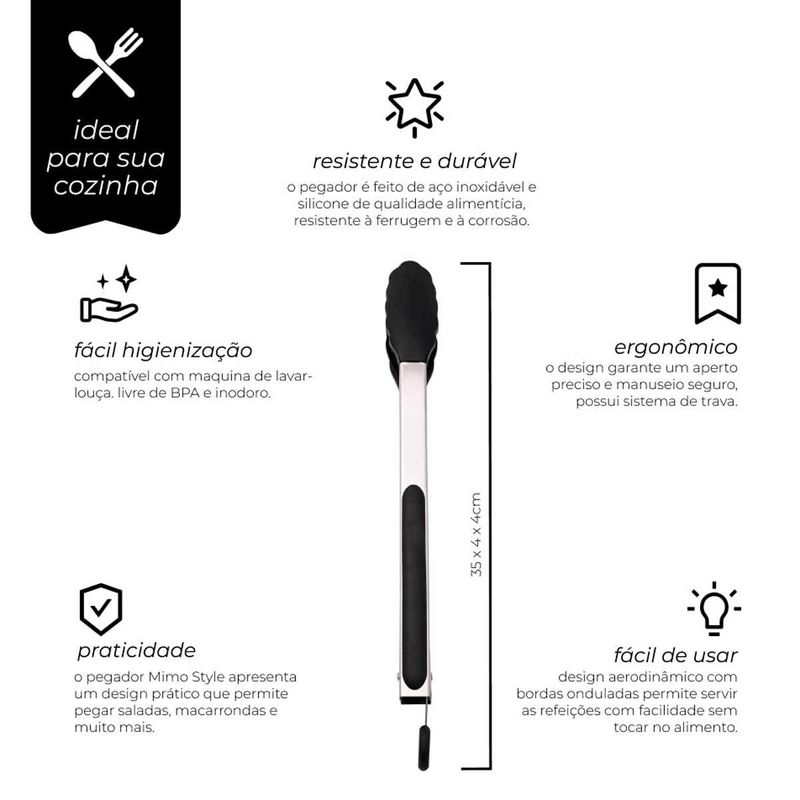 pegador de salada mimo style silicone preto 7789-sn11234x