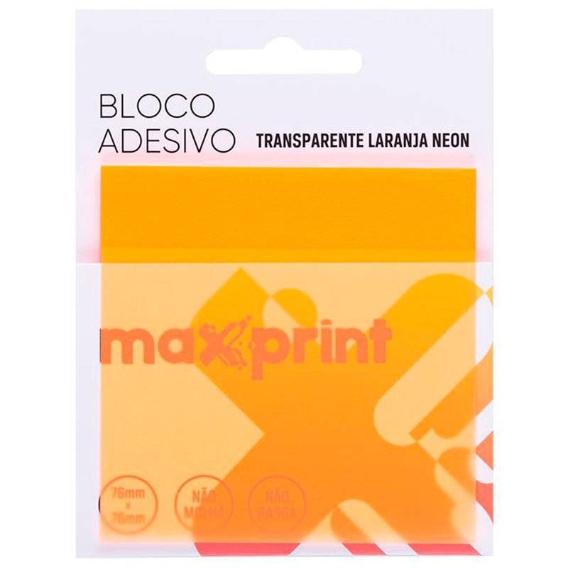 Bloco Adesivo Clearnote Neon Laranja 76x76mm Maxprint